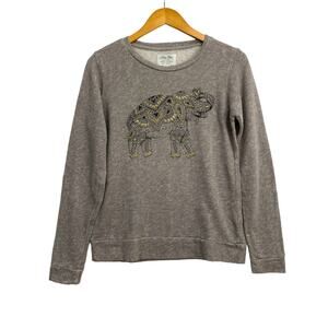 Lucky Brand Sweatshirt Women's Size Small Gray Softest Knitwear Elephant Print